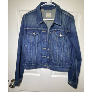 Levi Jean Jacket Women's Sz L Trucker’s Blue Denim medium Dark Wash Cotton